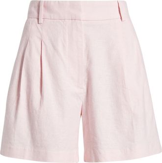 Open Edit Everyday Pleated Linen Blend Shorts in Pink Pinkesque at Nordstrom, Size 16