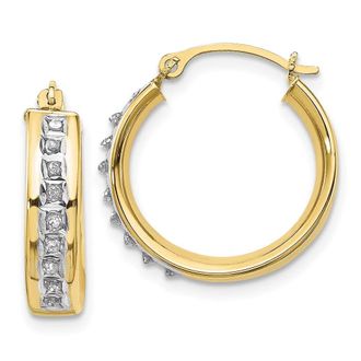 Diamond2Deal 10k Yellow Gold Round Cut Diamond Fascination Hoop Earrings