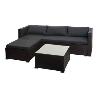 Hhg Hhg - Set Salotto Giardino Esterno Salottino 831 Polyrattan Marrone Con Cuscini Grigio Scuro
