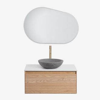 Sklum Conjunto De Mueble De Ba&ntilde;o Suspendido 80x50 Cm En Madera De Fresno Tedrik Sklum