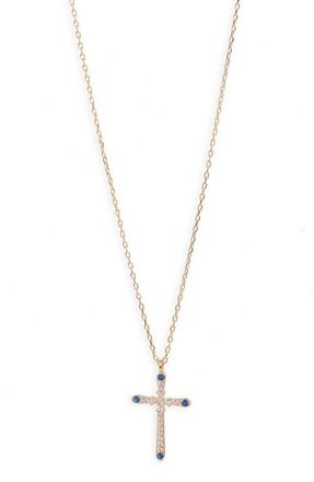 Argento Vivo Cubic Zirconia Cross Pendant Necklace in Gold/Blue at Nordstrom