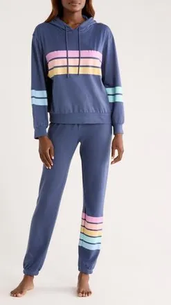 PJ Salvage Stripe Pajama Hoodie & Jogger Set in Blue Steel at Nordstrom Rack, Size Medium