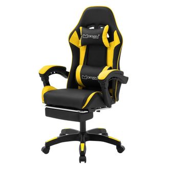 ML Design Silla gaming ergon&oacute;mica amarillo con reposap&iacute;es, coj&iacute;n y reposabrazos