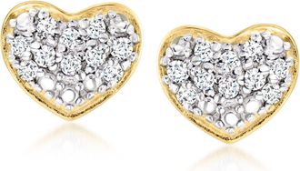 Ross-Simons Diamond Heart Earrings in 18kt Gold Over Sterling