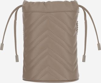 Gucci Womens Mini Gg Marmont Bucket Bag Beige Leather Shoulder