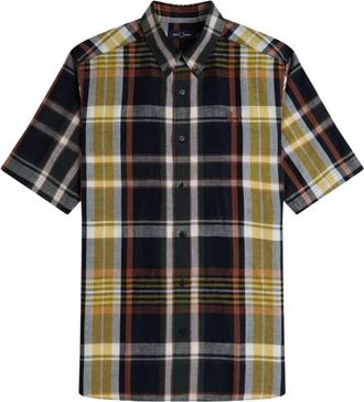 Fred Perry Madras Check overhemd met korte mouwen - Heren - Overhemden - Veelkleurig - Maat: L Katoen