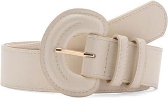 Mango Oval Buckle Faux Leather Belt in Ecru at Nordstrom, Size Small