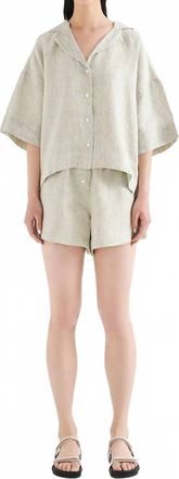 Nude Lucy Lounge Linen Short In Sage Stripe