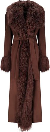 Giuseppe Di Morabito faux-fur collar belted coat - Brown