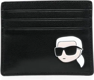Karl Lagerfeld Ikon leather card holder - women - Calf Leather - One Size - Black