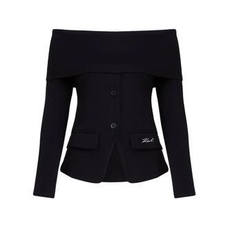 Karl Lagerfeld Round-neck Knitwear, female, Black, L, Off-shoulder Sweatshirt