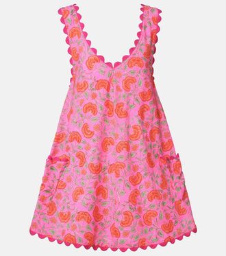 Juliet Dunn Vestido corto de algod&oacute;n floral festoneado