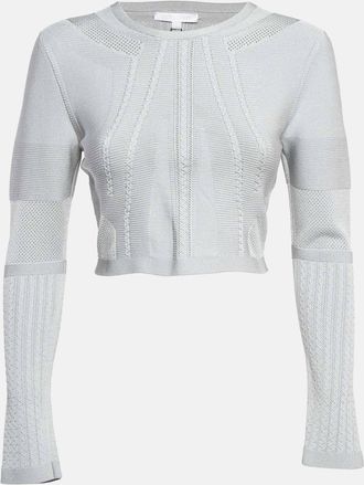 Cushnie et Ochs Grey Stretch Knit Long Sleeve Crop Top