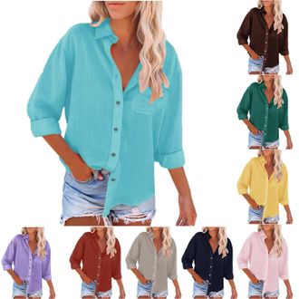 Generic Womens Long Sleeve Tops Lapel Neck Button Down Shirts Slim Fit casual blouses for women Fashion Elegant work blouses for women Loose Fit oversized t s