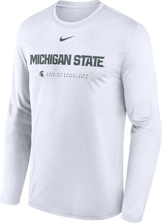 Nike Michigan State Courtside Basketball Shootaround Legend Nike Mens Dri-FIT College Long-Sleeve T-Shirt in White | 02TJ10AMST-NK9