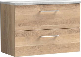Nuie Nuie - Arno Wall Hung 2-Drawer Vanity Unit with Bellato Grey Worktop 800mm Wide - Bleached Oak