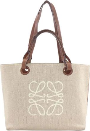 Loewe Pre-owned Tote Bags, female, Beige, Size: ONE SIZE Pre-owned Canvas Tote Bag