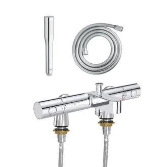GROHE Precision Get - Mezclador Termost&aacute;tico De Ba&ntilde;o Con Barra De Ducha Idroflex, Teleducha De Un Chorro Y Flexo