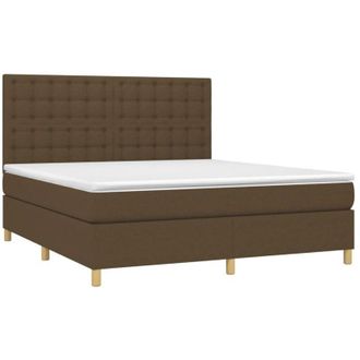 vidaXL Cama Box Spring Colch&oacute;n Luces Led Tela Marr&oacute;n Oscuro 180x200cm Vidaxl