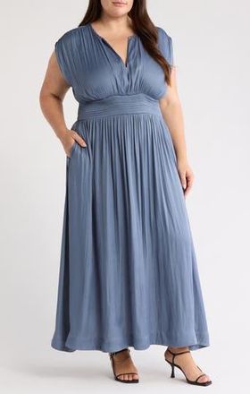 Nordstrom Smocked Satin Maxi Dress in Blue Chip at Nordstrom Rack, Size 1X