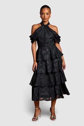 Coast Petite Cold Shoulder Midaxi Dress in Black at Nordstrom, Size 8P