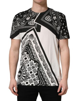 Dolce & Gabbana Mens Black White Bandana Cotton Crew Neck T-Shirt And