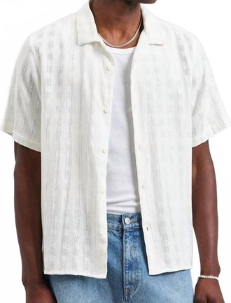 Wax London Didcot Open Weave Grid Short-Sleeve Shirt In Ecru
