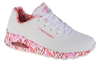 Skechers Womens Uno Love Low-Top Sneakers, White Durabuck/Red&Pink Mesh Trim, 3.5 UK