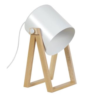 Tosel L&aacute;mpara de mesa madera natural pantalla blanco