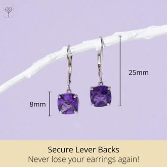 MAX + STONE Solid 14k Yellow or White Gold 8mm Cushion Cut Dangle Gemstone Earrings