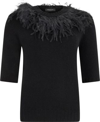 Fabiana Filippi Feather Sweater - Dames - Ronde hals truien - Zwart - XS - Wol - Truien & Vesten