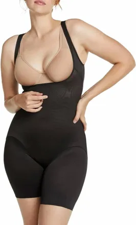Naomi & Nicole Unbelievable Comfort Open-Bust Thigh Slimmer Bodysuit In Black