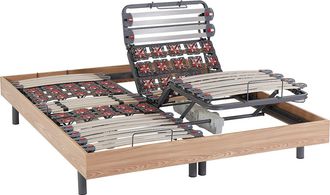 Vente-Unique Rete relax doghe e 2x25 sospensioni decorative in legno quercia naturale di YSM&Eacute;E - 2 x 80 x 200 cm - motori OKIN