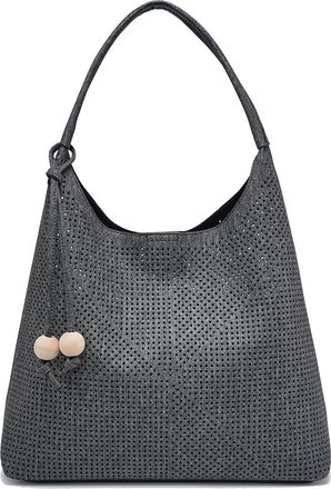 Generic 2 Piece Womens Perforated Hobo Shoulder Bag Set with Crossbody Pouch, Faux Leather, Sustainable Fashion, 38 x 30 x 13 cm (Black)