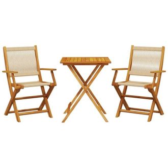 vidaXL Vidaxl Juego De Bistro De 3 Piezas Polipropileno Y Madera Maciza Beige