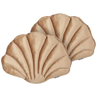 Beliani Beliani - Conjunto De 2 Cojines Decorativos De Terciopelo Concha Marina Forma De Vieira Patr&oacute;n Liso Beige Consolida