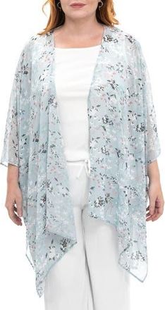 Nina Leonard Semi Sheer Open Front Topper in Light Blue Combo at Nordstrom Rack