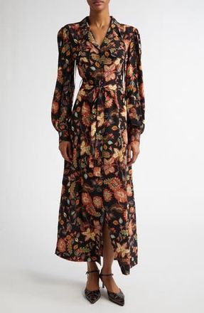 Ulla Johnson Giselle Floral Long Sleeve Silk Shirtdress in Hellebore at Nordstrom Rack, Size 4