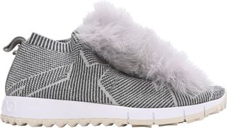 Jimmy Choo London Stretch Fur Embellished Low Top Sneakers in Grey Polyamide