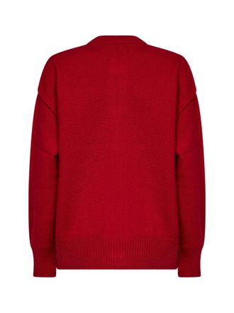 Ami Intarsia-Knit Logo Cardigan - Red