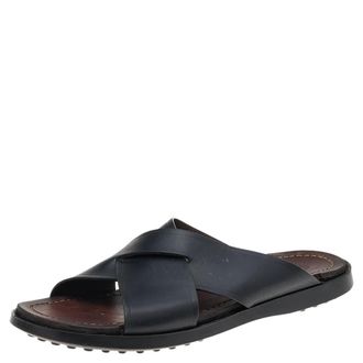 Tod's Tods Black Leather Criss Cross Flat Slides