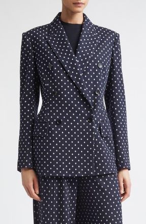 Max Mara Double Breasted Dot Jacquard Knit Jacket in Ultramarine at Nordstrom, Size 14