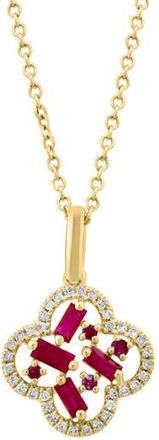 Effy Ruby & Diamond Clover Pendant Necklace in Red at Nordstrom Rack, Size 18