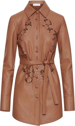 Oscar De La Renta laser-cut floral leather shirt dress - women - Silk/Lamb Skin - 2 - Brown
