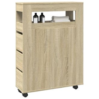 Berkfield Home Narrow Bathroom Cabinet with Wheels Sonoma Oak Engineered Wood in Brown