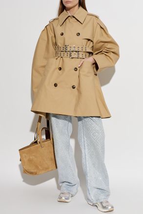Ganni Trench Coat With Belt, Womens, Beige