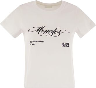 Moncler Cotton T Shirt With Embroidered Cursive Logo