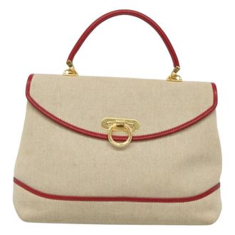 Bally Handbag Canvas Beige Canvas Handbag (Pre-Owned)