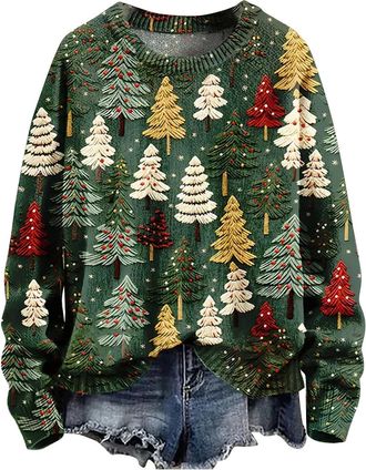 Generic Oversized Hoodie Women Office wear for Women UK Christmas Jumpers for Women Plus Size Long Sleeve Knit Sweater Fashion Christmas Artistic Print Sweats