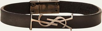 Saint Laurent Leather YSL Monogram Bracelet, Black, Size Small